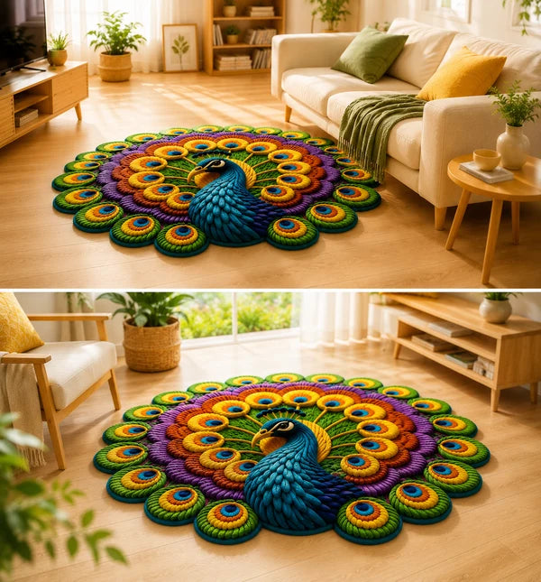 Alfombra con diseño de pavo real
