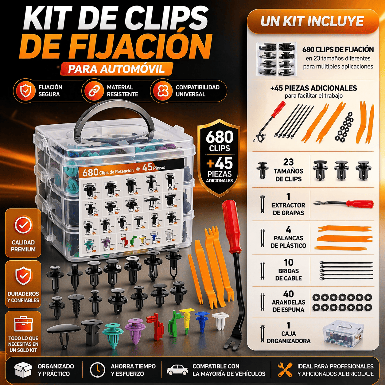 Kit de 725 piezas de clips de fijación para coche