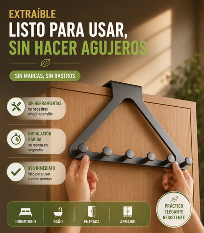 Perchero para puerta sin taladro con 6 ganchos