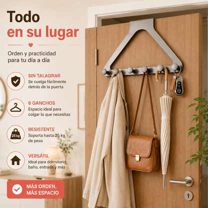 Perchero para puerta sin taladro con 6 ganchos