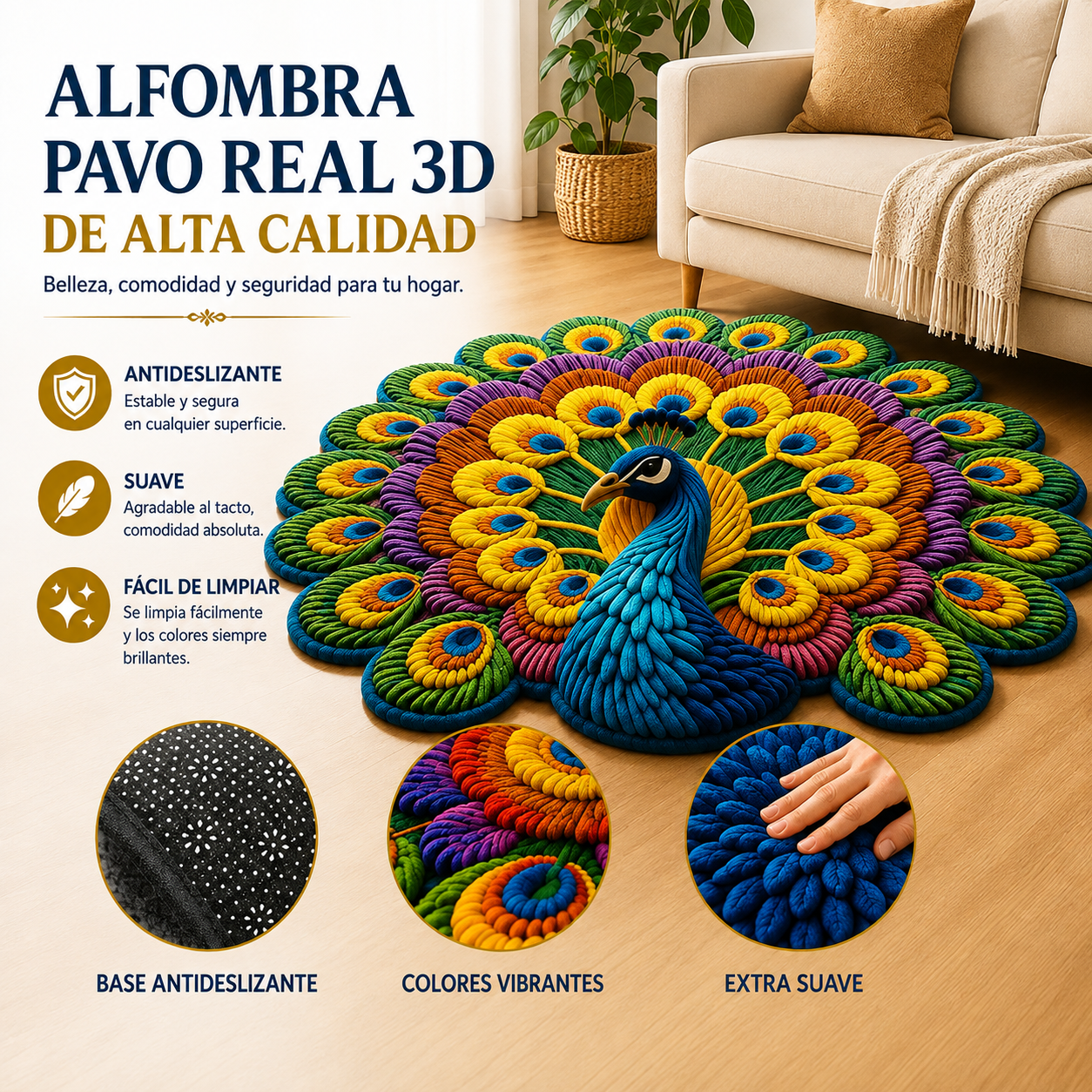 Alfombra con diseño de pavo real