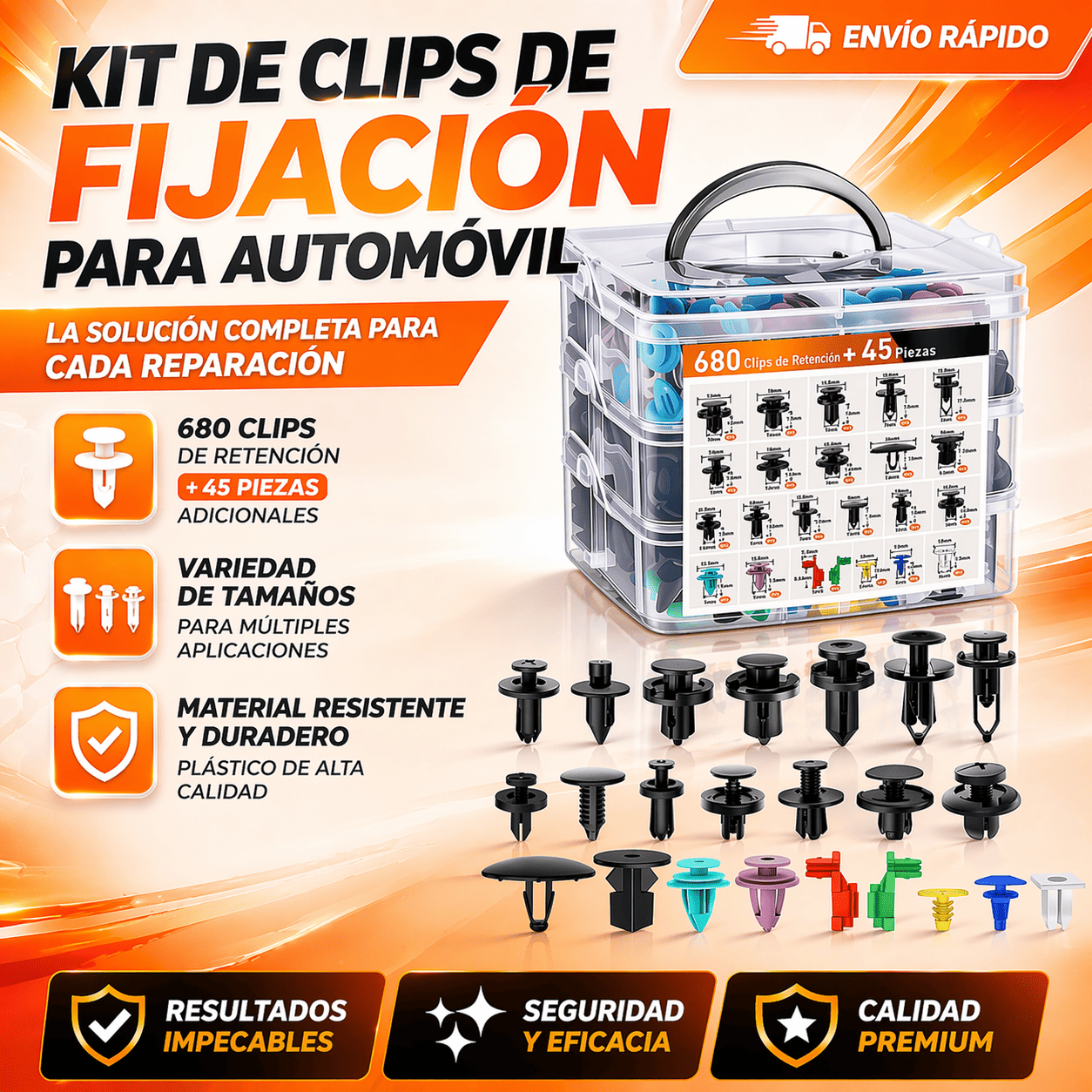 Kit de 725 piezas de clips de fijación para coche