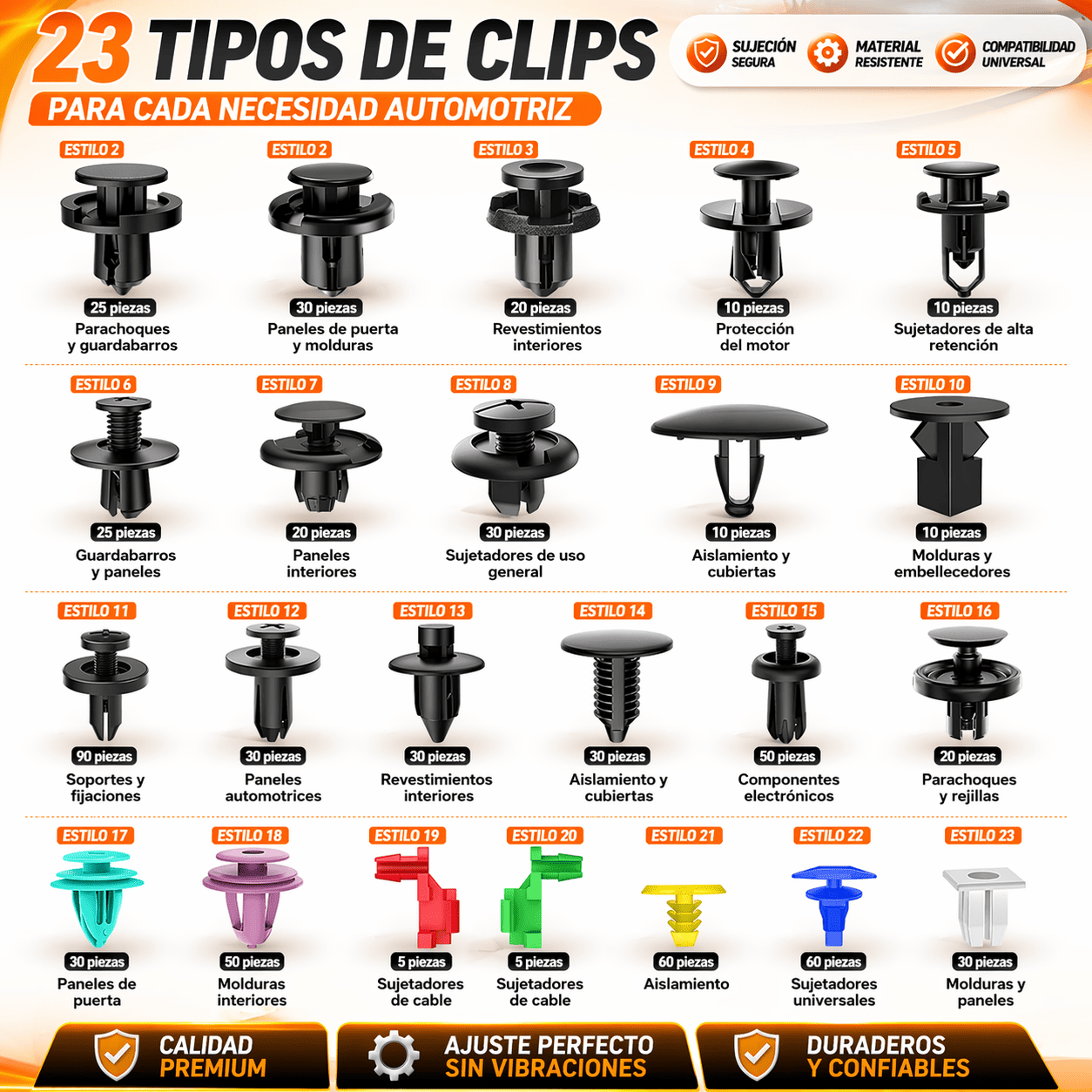 Kit de 725 piezas de clips de fijación para coche