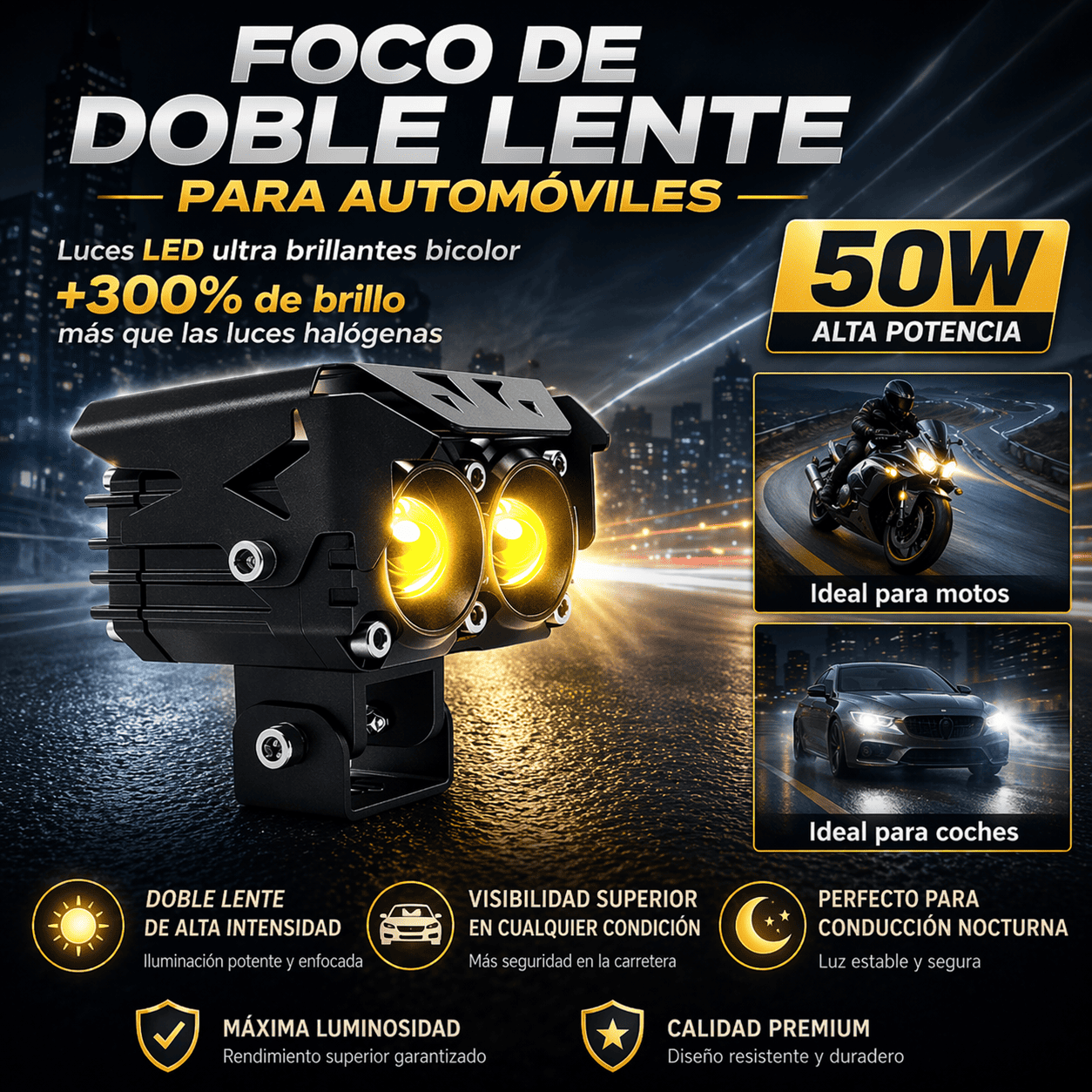 Foco de doble lente para automóviles