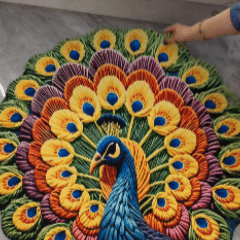 Tapete 3D Pavão Vishnu: Antiderrapante, Absorvente e Multicolorido para Sala de Estar e Entrada