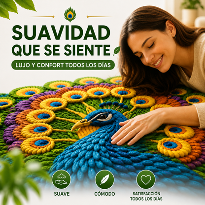 Tapete 3D Pavão Vishnu: Antiderrapante, Absorvente e Multicolorido para Sala de Estar e Entrada