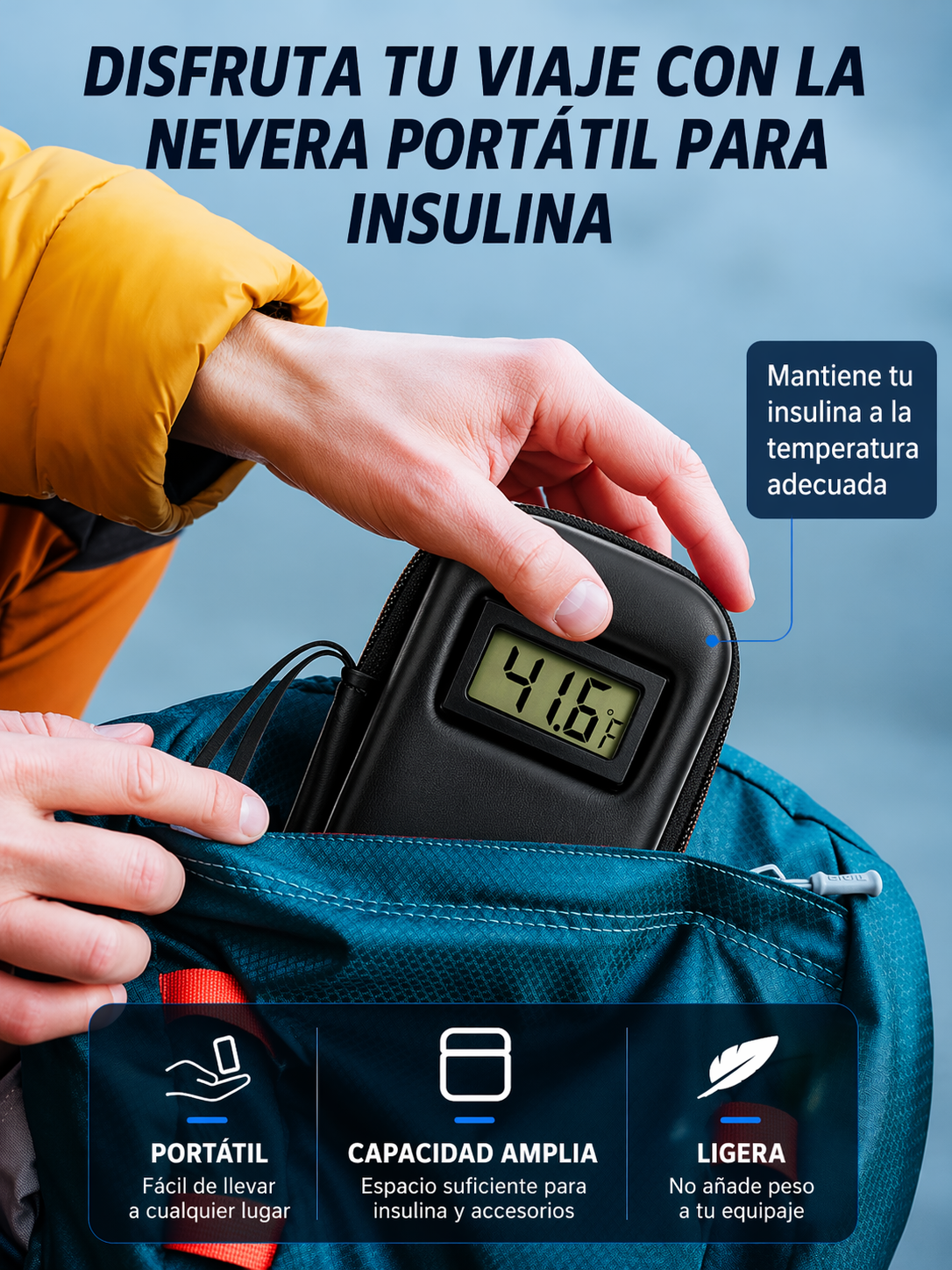 Estuche refrigerado de insulina con indicador de temperatura