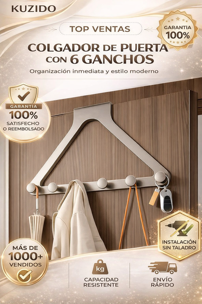 ✅ ¡Sin perforaciones! Colgador de puerta de 6 ganchos
