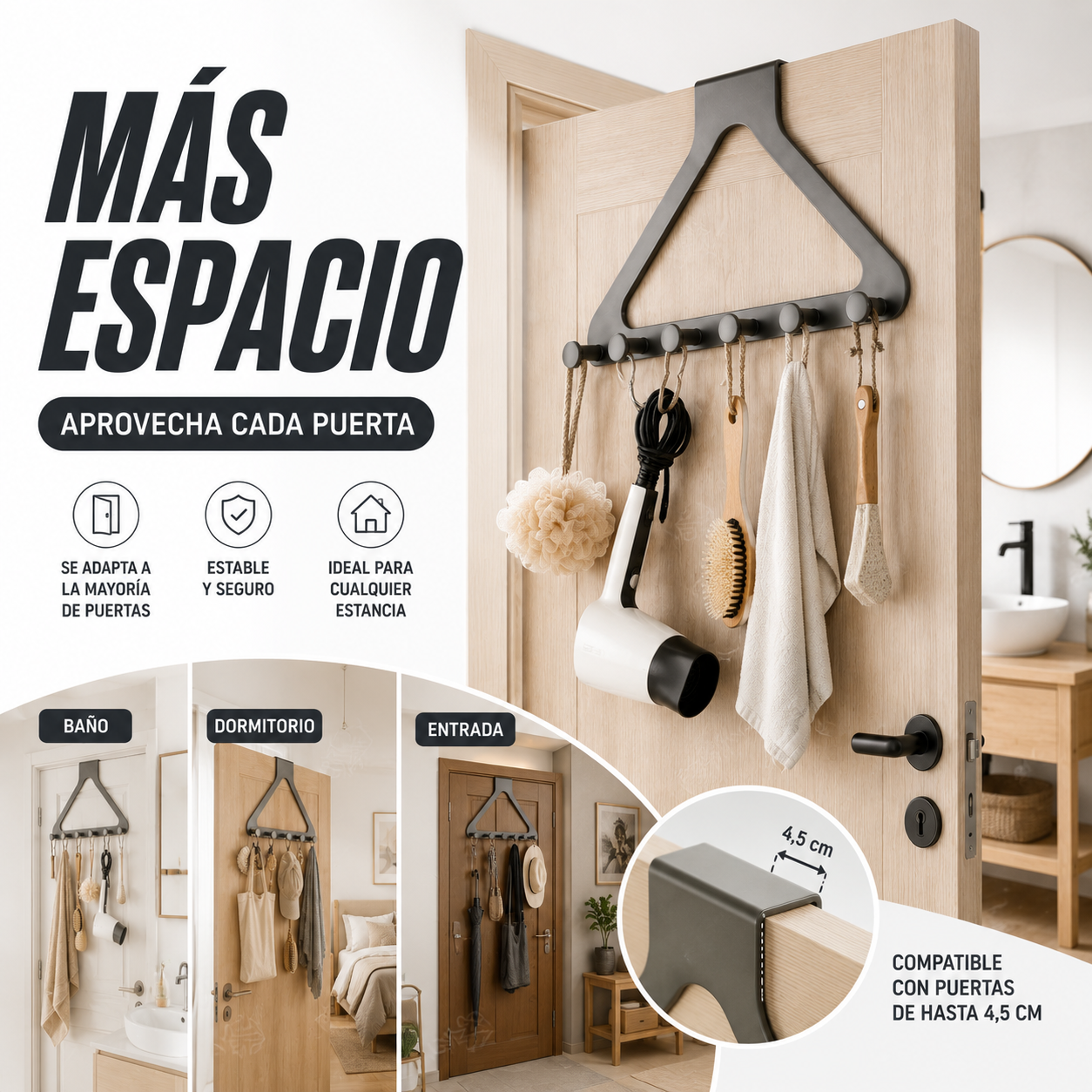 OFERTA ESPECIAL | Perchero colgante sobre puerta con ganchos